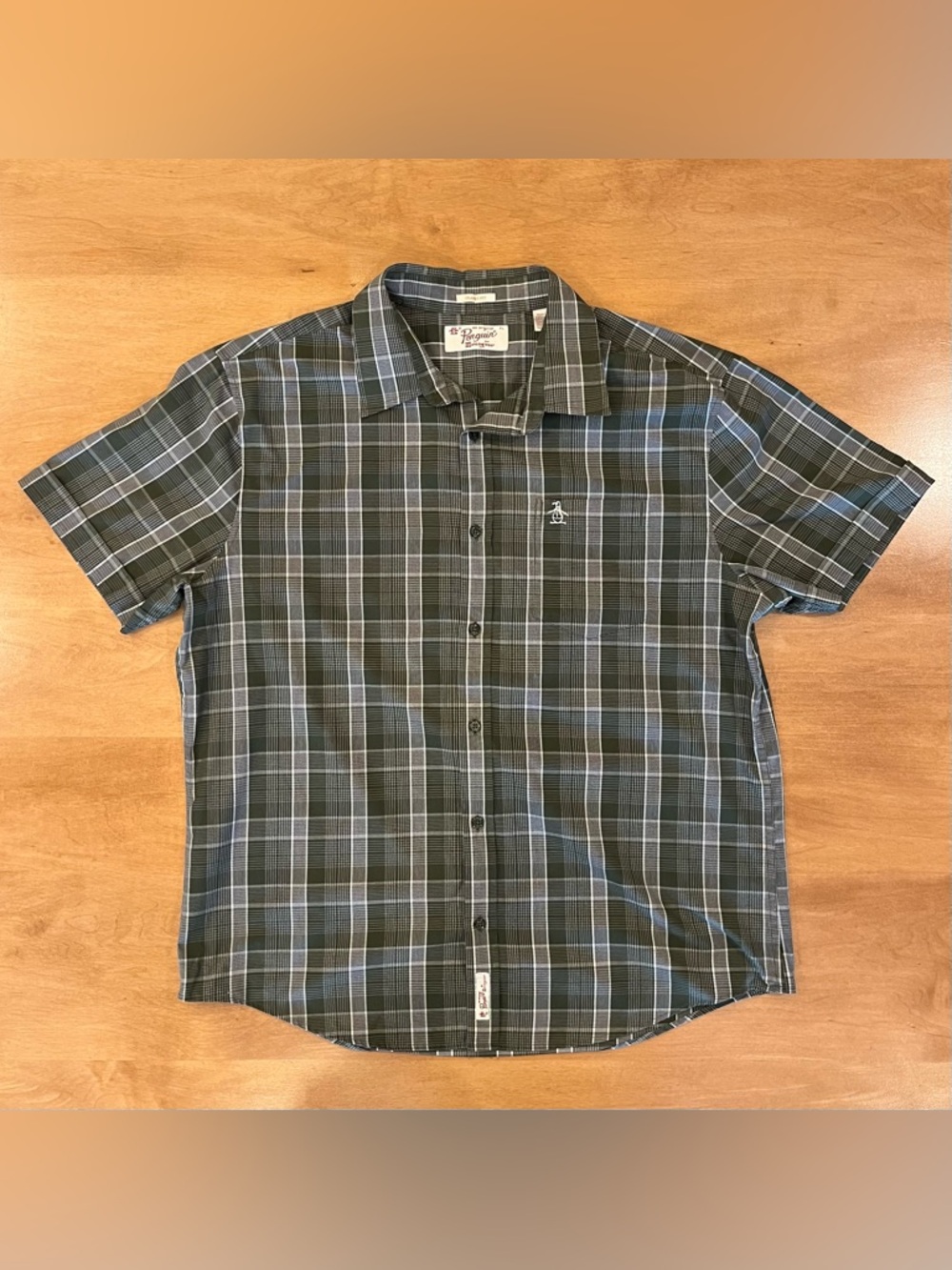 Penguin (by munsingwear) short-sleeved button-down plaid shirt.